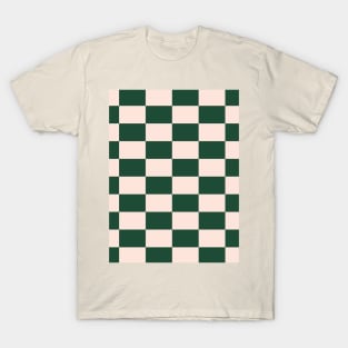 Dark Green and Beige Y2K Checkboard T-Shirt